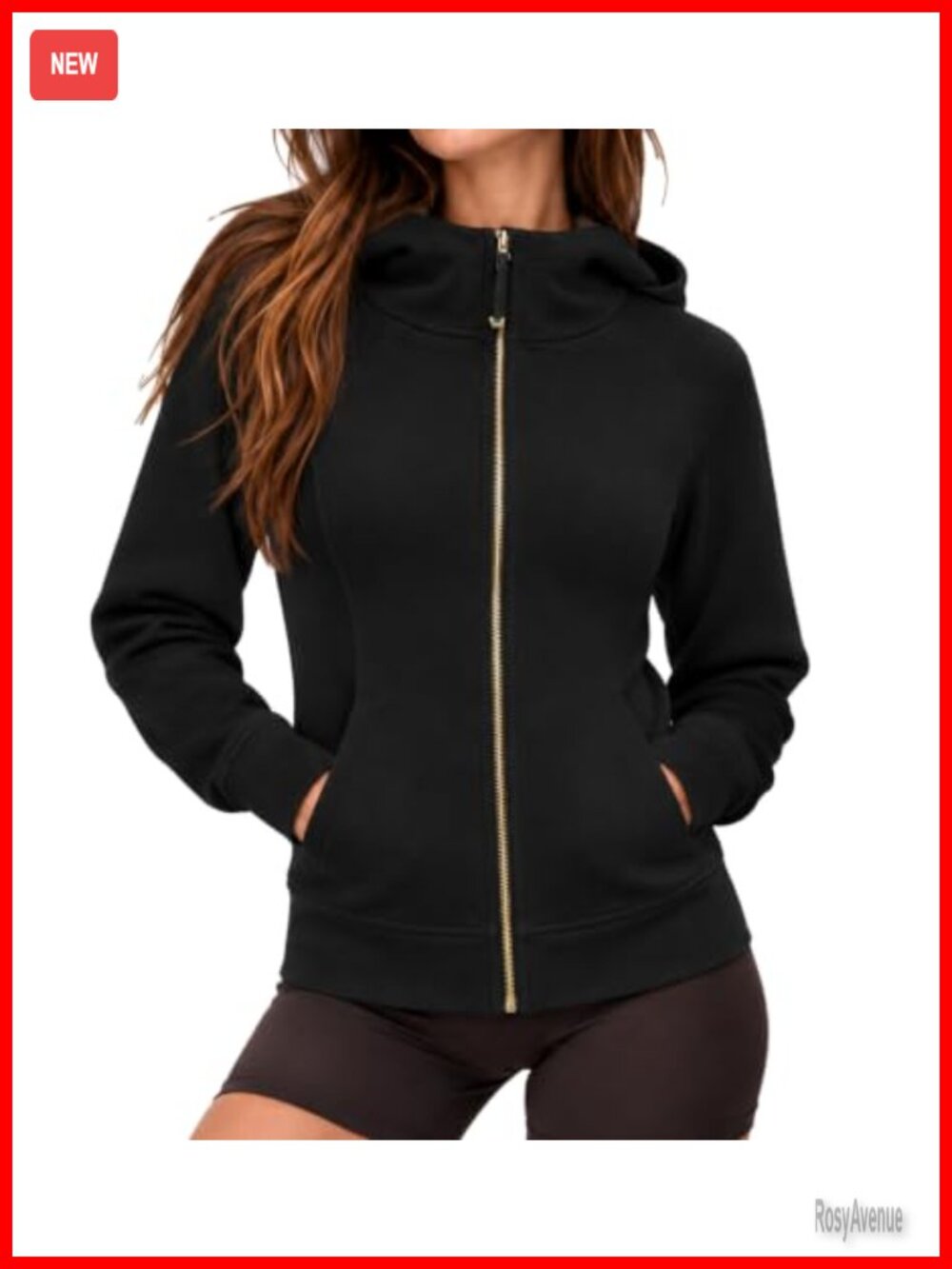 Womens Gold Full Zip Hoodie Cotton Fleece Lined Fitted Sweatshirt Jacket